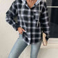Plaid Drawstring Button Up Hooded Jacket