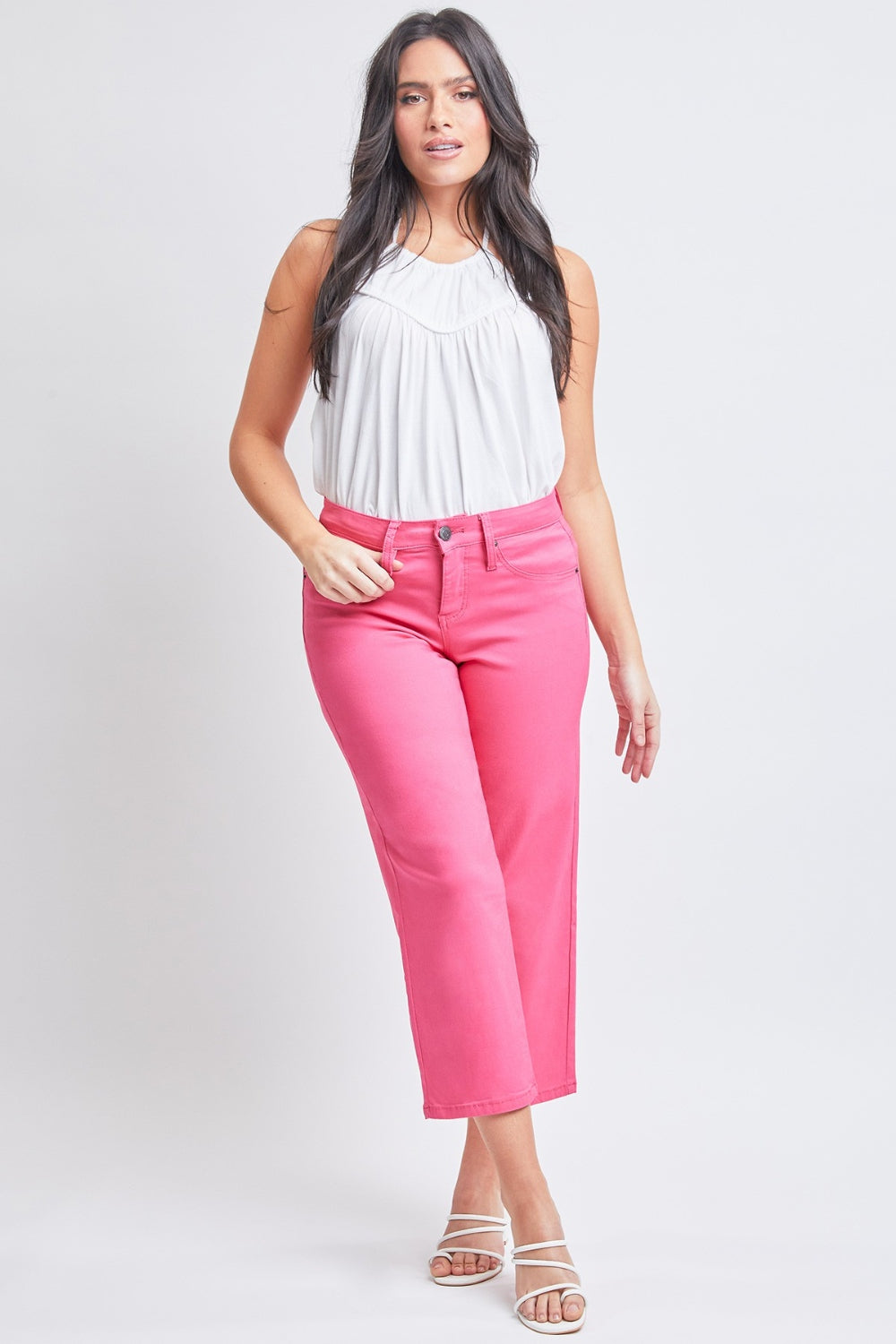YMI Jeanswear Full Size Mid-Rise Hyper-stretch Cropped Straight Pants *