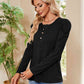 Buttoned Round Neck Puff Sleeve T-Shirt