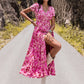 Floral V-Neck Slit Dress
