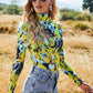 Printed Mock Neck Long Sleeve Blouse