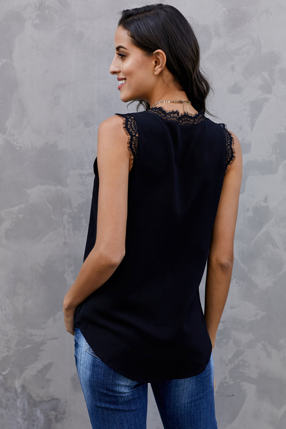 Eva Eyelash Lace V-Neck Tank Top