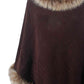 Country Rustic One Size Faux Fur Trim Fringed Poncho