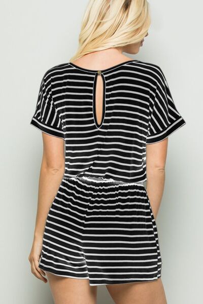 Heimish Full Size Striped Round Neck Short Sleeve Romper *