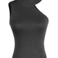 OCEAN CHIC Asymmetrical Sleeveless Rib-Knit Top