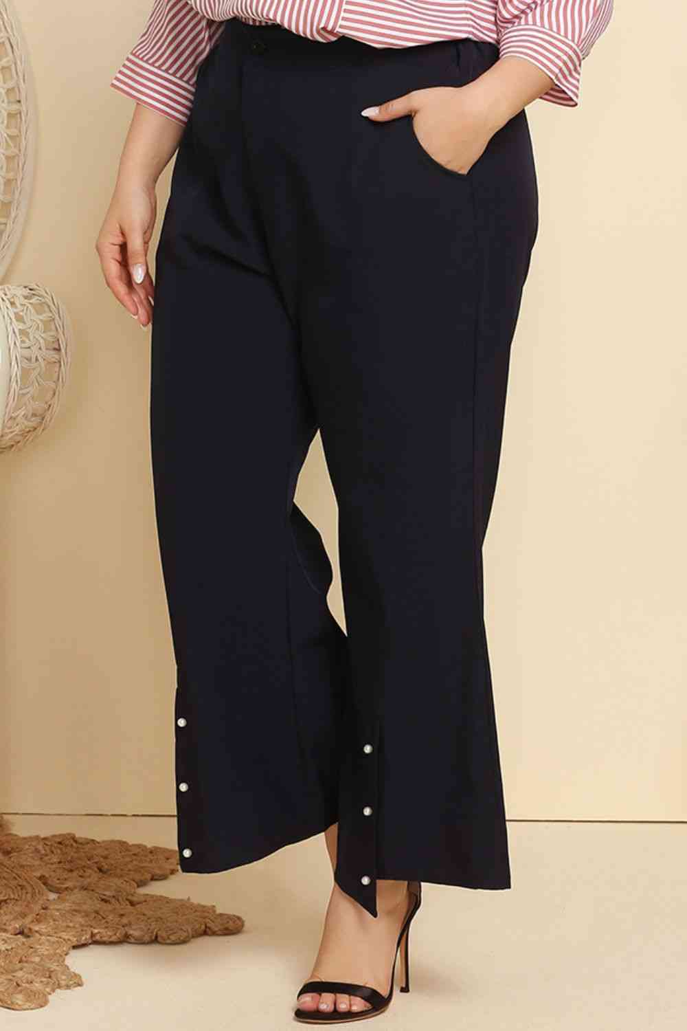 Plus Size Teena Hem Detail Black Flare Pants