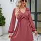 SO YOU Full Size Frill Trim V-Neck Long Sleeve Dress