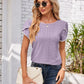 Eyelet Round Neck Petal Sleeve T-Shirt
