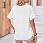 Buttoned Notched Neck Eyelet Top