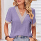 Eyelet V-Neck Short Sleeve T-Shirt