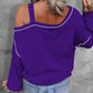 Tiger Graphic Long Sleeve Asymmetrical Neck Violet Top