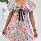 Printed V-Neck Puff Sleeve Mini Dress