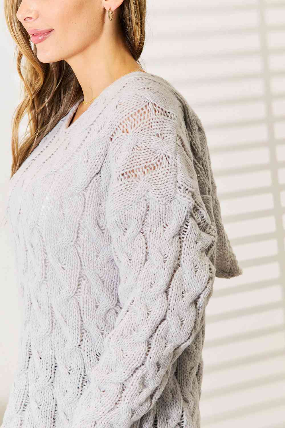 Woven Right Cable-Knit Hooded Sweater *