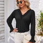 Smocked V-Neck Long Sleeve Blouse