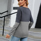 Full Size V-Neck Long Sleeve Two-Tone T-Shirt