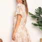 Double Take Sand Brown Floral Lace Pompom Detail Tie-Waist Flutter Sleeve Dress