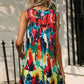 FULL SIZE Printed Round Neck Sleeveless Dress with Pockets
