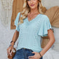 Eyelet Applique V-Neck Cap Sleeve T-Shirt