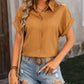 Textured Button Up Cap Sleeve Shirt