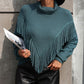 Turtle Neck Tassel Front Long Sleeve Pullover Sweater