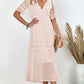 Women's Full Size Swiss Dot V-Neck Short Sleeve Midi Dress