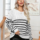Striped Round Neck Cable-Knit Sweater