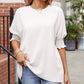Full Size Round Neck Smocked Lantern Sleeve Blouse