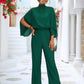 Tie Back Mock Neck Split Sleeve Jumpsuit