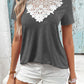 Women's Spliced Lace Contrast Short Sleeve Top