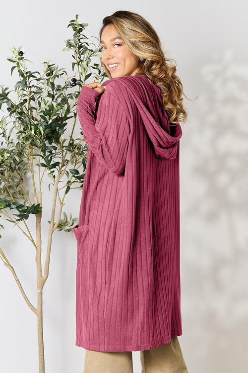 Basic Bae Full Size Ribbed Open Front Long Sleeve Cardigan *