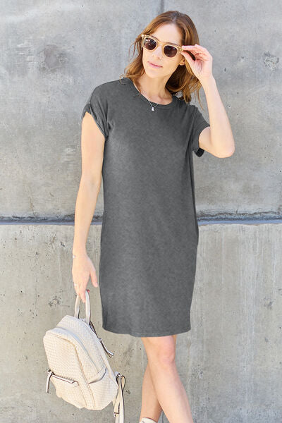 Basic Bae Full Size Round Neck Short Sleeve Dress with Pockets *