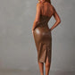Sophia PU Slit Midi Dress