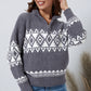 Zip-Up Geometrical Pattern Pullover Sweater