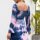 Tie-Dye Square Neck Flounce Sleeve Dress