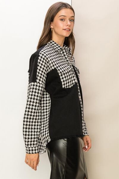 HYFVE Houndstooth Contrast Raw Hem Jacket *