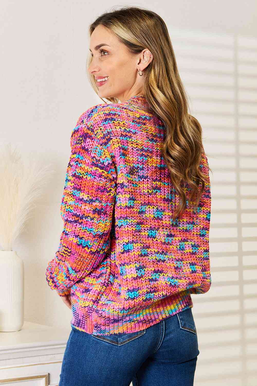 Woven Right V-Neck Long Sleeve Cardigan *