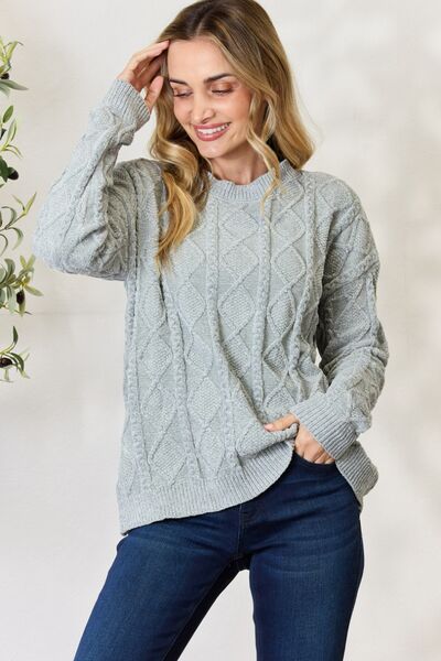 BiBi Cable Knit Round Neck Dust Sage Green Sweater *