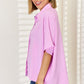 Zenana Texture Button Up Short Sleeve High-Low Shirt - Brand Zenana
