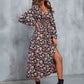 Carnation Pink Floral V-Neck Slit Midi Dress