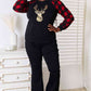 Heimish Full Size Sequin Christmas Reindeer Graphic Plaid Top