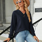 Full Size Decorative Button V-Neck Long Sleeve T-Shirt