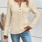 Openwork Half Button Long Sleeve Blouse