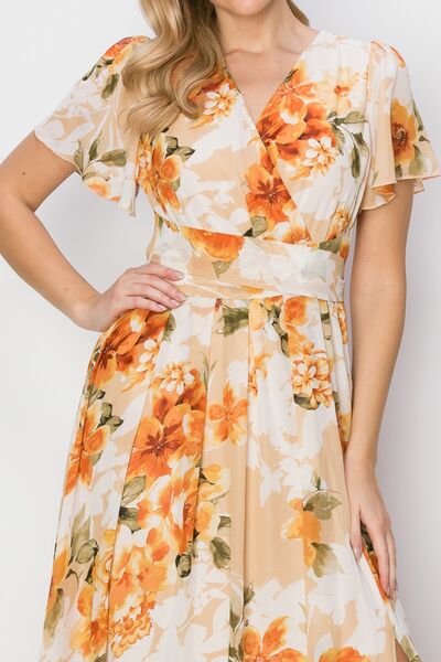 HYFVE Floral Tie Back Short Sleeve Slit Maxi Dress *