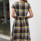 Plaid Round Neck Cap Sleeve Dress