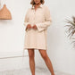 Drawstring Half Button Roll-Tab Sleeve Dress