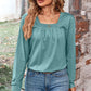 Ruched Square Neck Long Sleeve T-Shirt