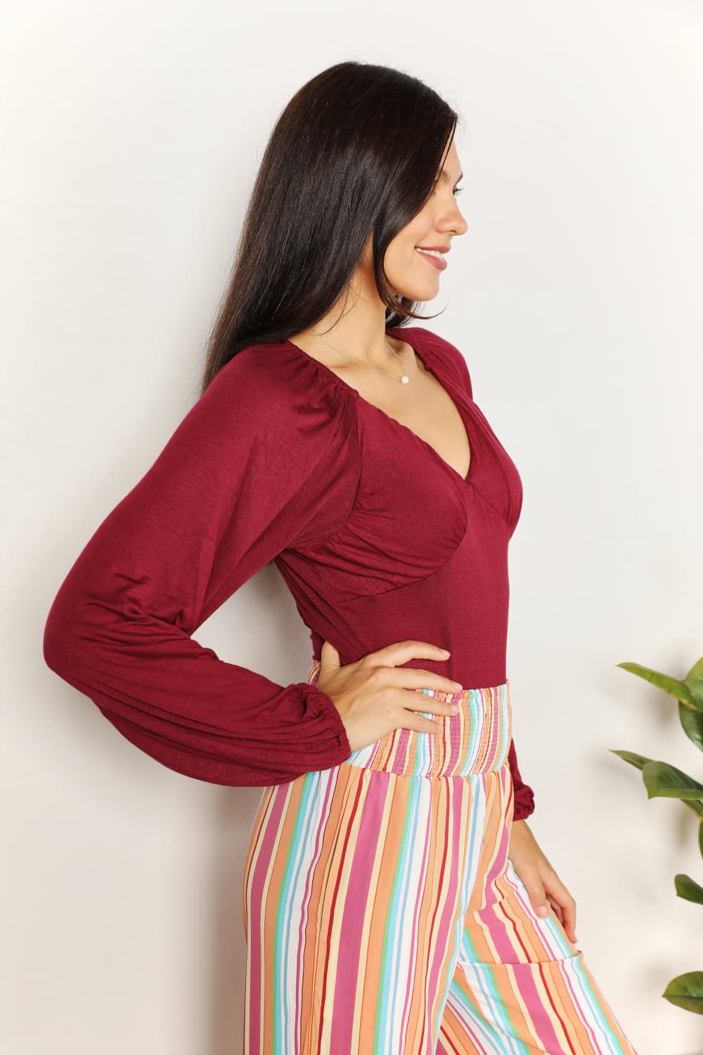 Culture Code Wine Full Size V-Neck Bodysuit *