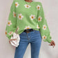 Flower Round Neck Latern Sleeve Sweater