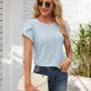 Eyelet Round Neck Petal Sleeve T-Shirt