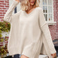 ZELDAlea V-Neck Dropped Shoulder Ribbed Long Sleeve Sweater